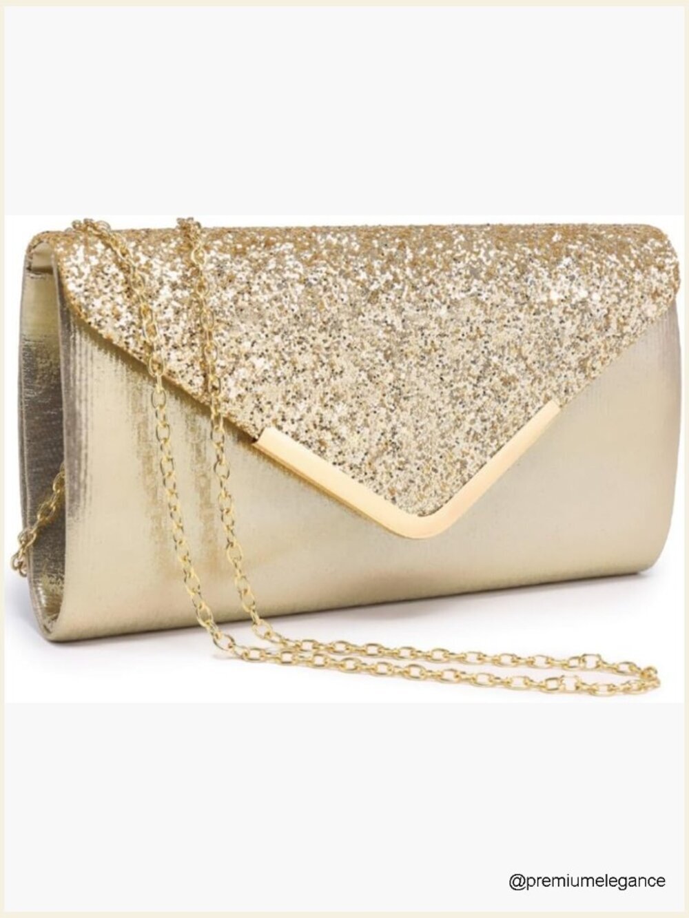 Glitter Envelope Evening Clutch with Chain Strap & Inner Pocket